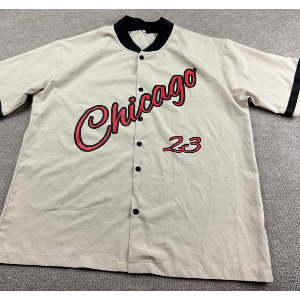 Shein Chicago 23 Baseball Jersey tan red Mens Small Sporty Streetwear Shirt